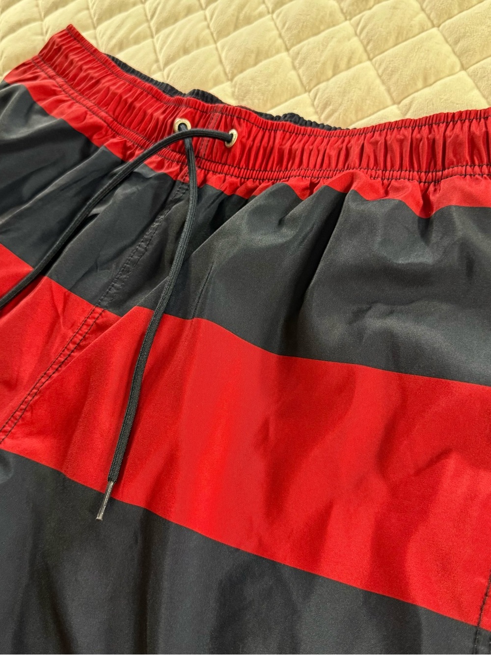 Nautica Men's Size Large Striped Swim Trunks Red Navy Blue Board Shorts Large
